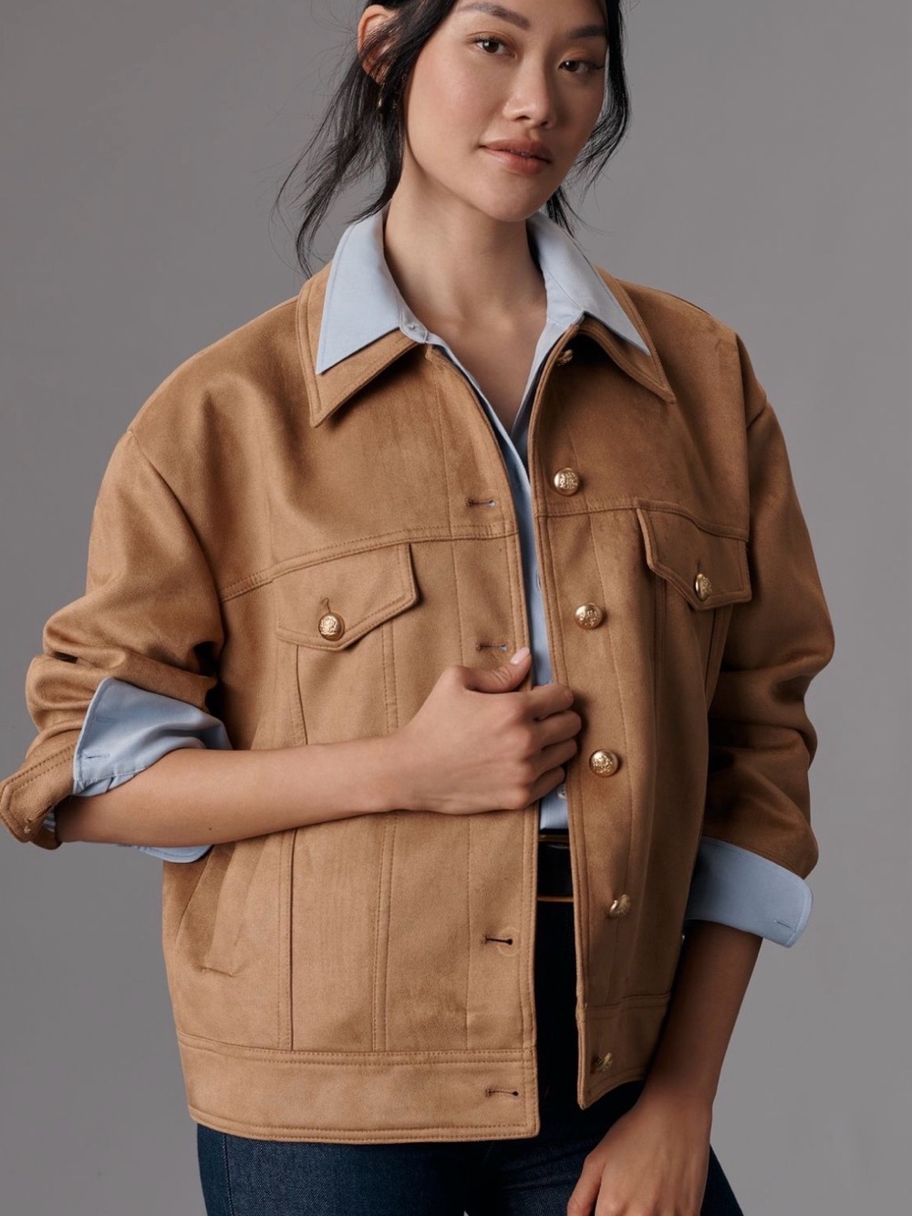 Maeve faux-Suede trucker Jacket - Classic Tan Camel